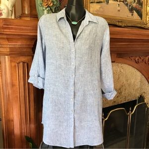 Tahari Blue Linen Tunic Shirt M